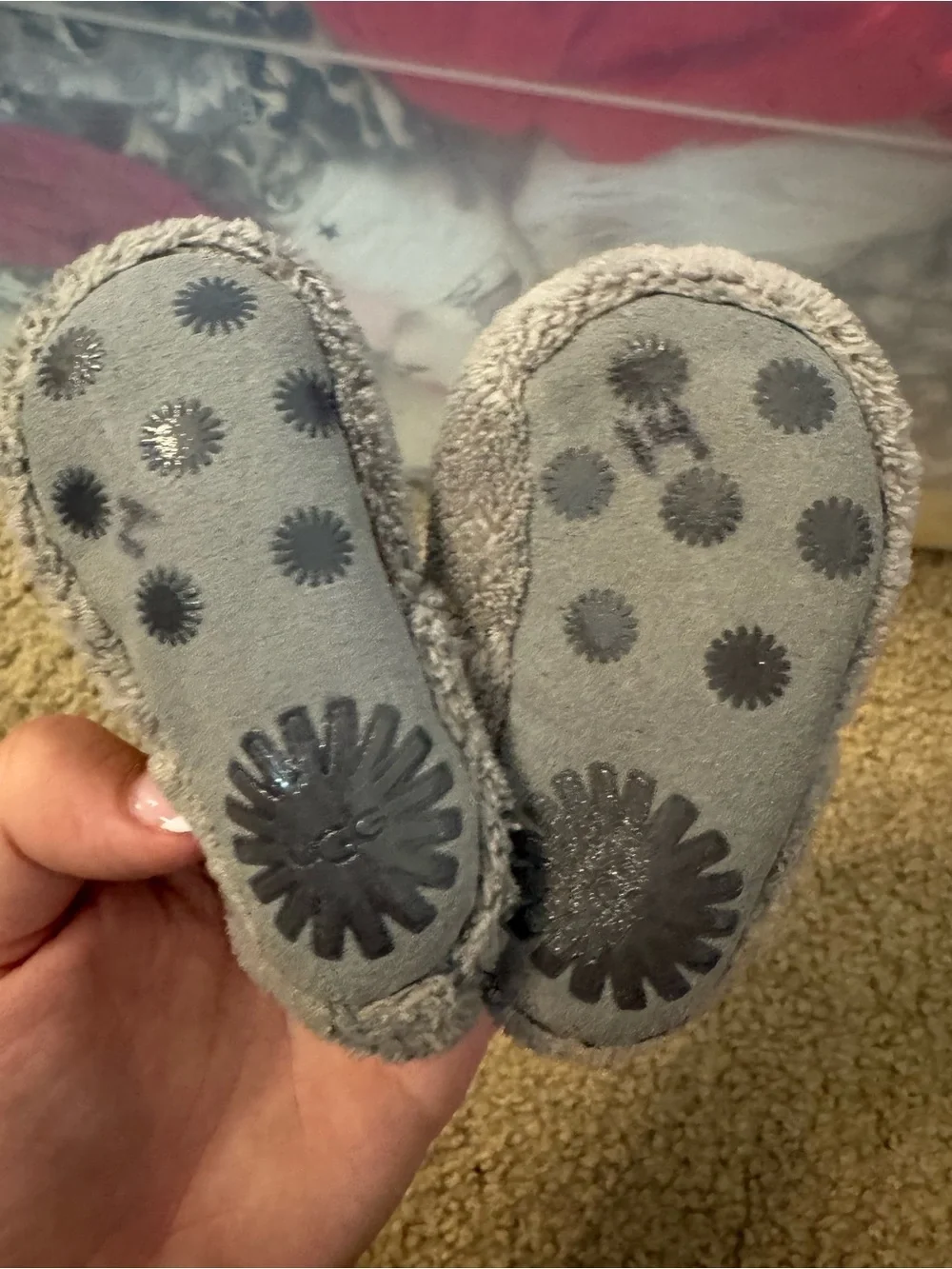 UGG Gray Plush Infant Booties with Logo Accent